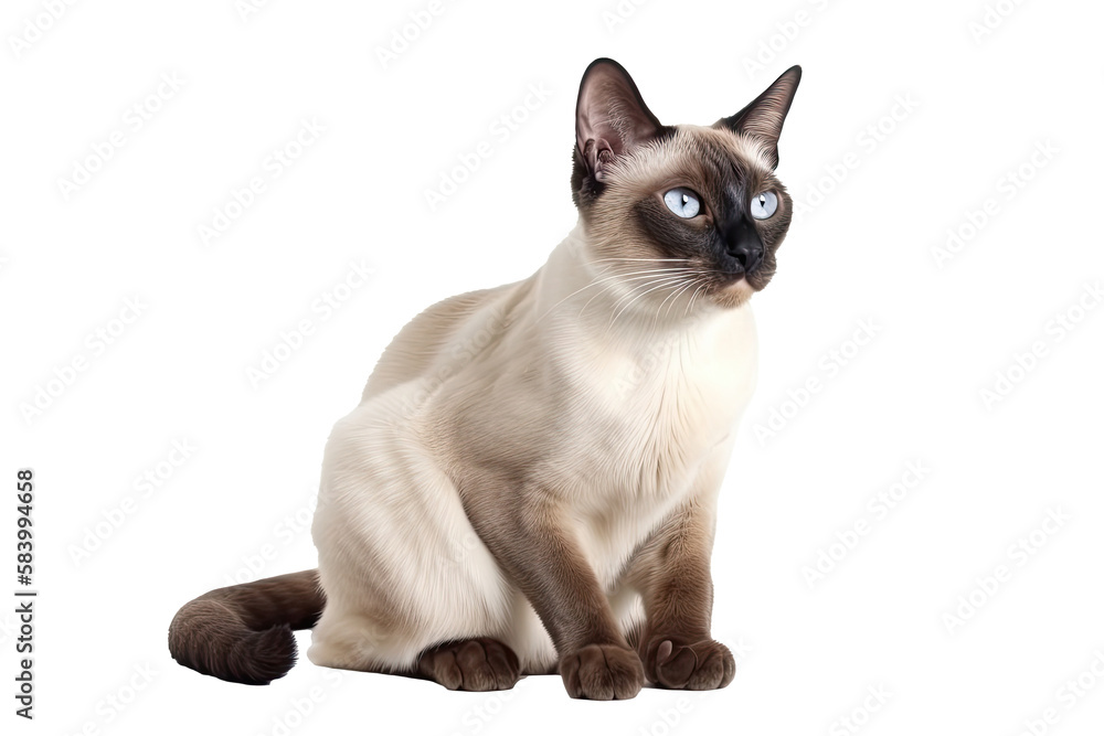 Burmese Siamese Cat on isolated transparent background, png. Generative AI