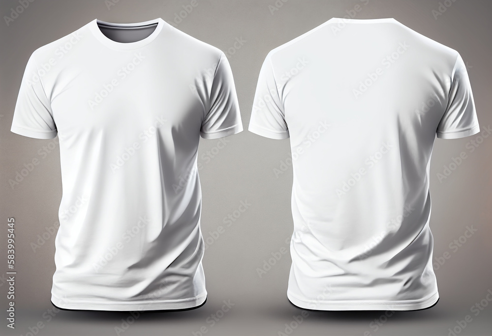 T-shirt mockup. White blank t-shirt front and back views. Female and ...