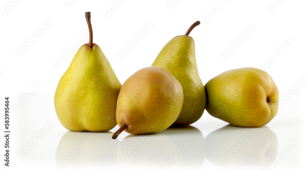 Ripe green pears isolated on white, Created using generative AI tools. Ripe green pears isolated on white, Created using generative AI tools.