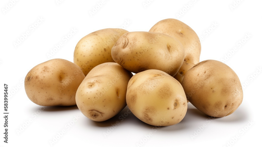 Raw potatoes isolated on white background, Created using generative AI tools. Raw potatoes isolated on white background, Created using generative AI tools.