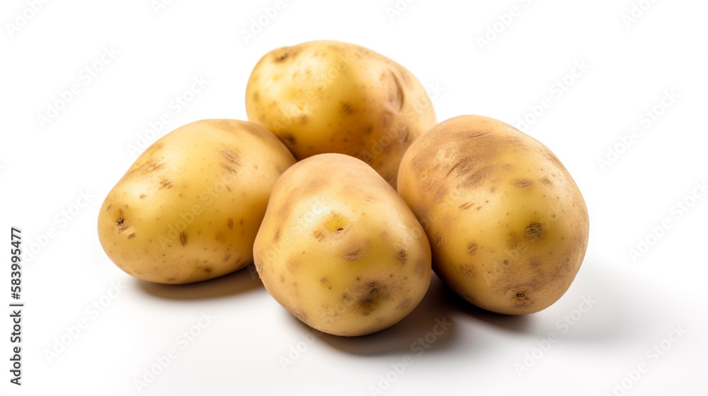 Raw potatoes isolated on white background, Created using generative AI tools. Raw potatoes isolated on white background, Created using generative AI tools.