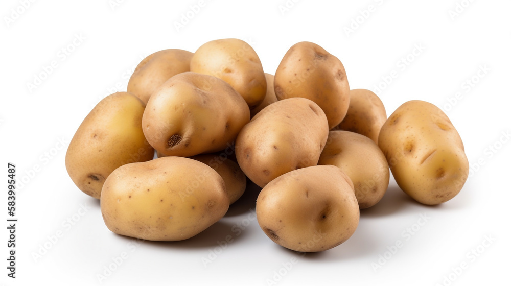 Raw potatoes isolated on white background, Created using generative AI tools. Raw potatoes isolated on white background, Created using generative AI tools.