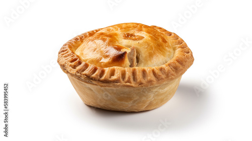Meat pie isolated on white background,  Created using generative AI tools. photo