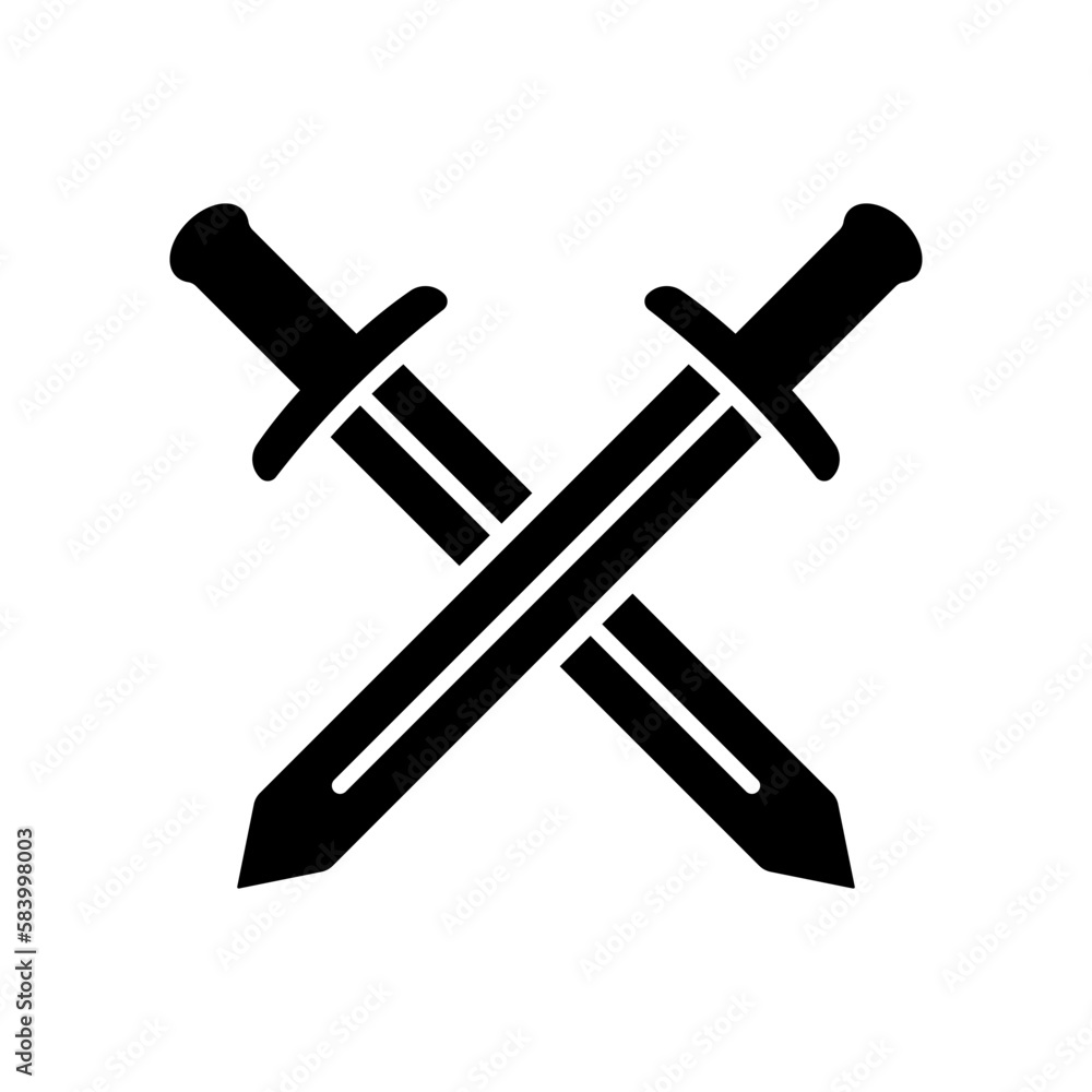 Crossed swords icon. Black silhouette. Front side view. Vector simple ...