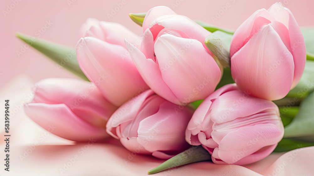 Fototapeta premium Wedding bride bouquet of tulips. Macro closeup. Generative AI