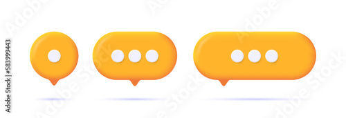 Orange speech bubbles set isolated on white backgound. 3d realistic icon in plastic cartoon minimal style. Modern vector illustration.