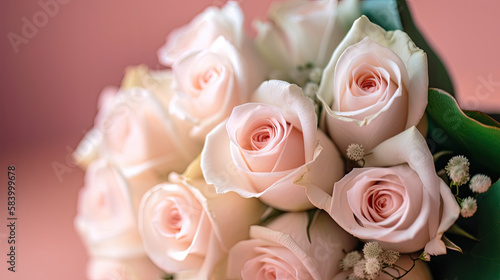 Wedding bride bouquet of pink roses. Macro closeup. Generative AI © Generative Professor
