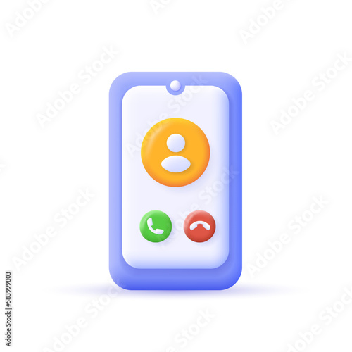 Call button, incoming call on mobile phone. 3d realistic icon in plastic cartoon minimal style. Icon isolated on white background. Modern vector illustration.