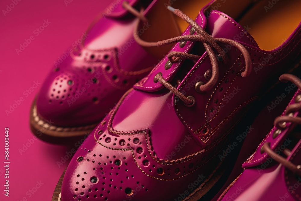 a pair of pink shoes on a pink surface with a pink background. generative ai a pair of pink shoes on a pink surface with a pink background. generative ai