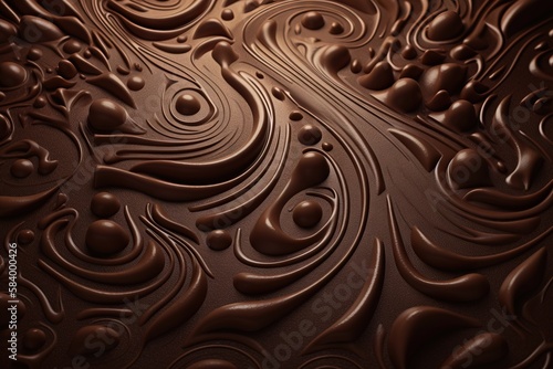  a close up of a chocolate surface with swirls and bubbles. generative ai