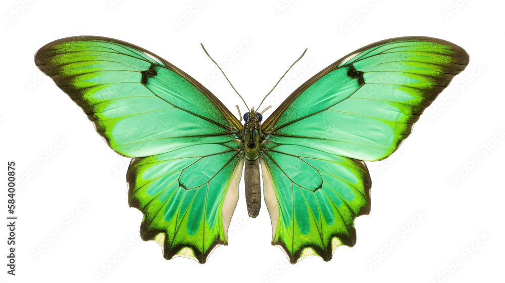 Green butterfly isolated on white transparent background png. Generative AI