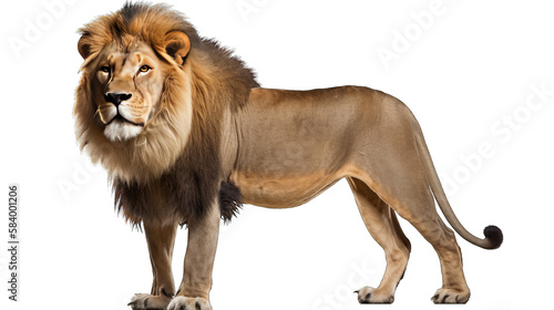 Full body size lion isolated on white transparent background png. Generative AI