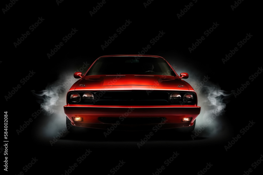  a red car with smoke coming out of it's hood.  generative ai