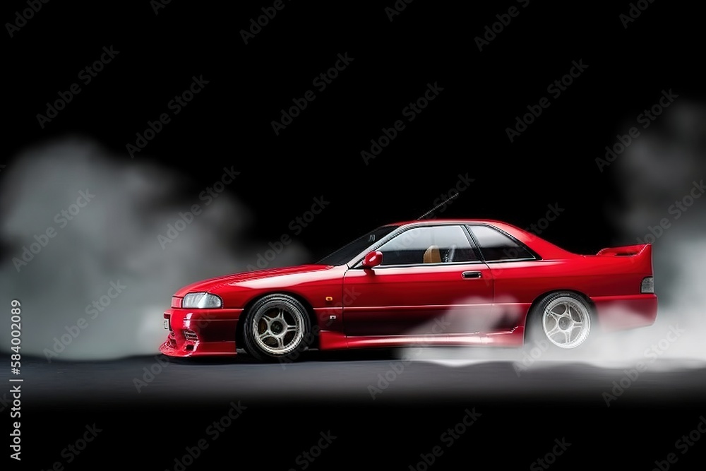 a red car with smoke coming out of it's hood. generative ai a red car with smoke coming out of it's hood. generative ai