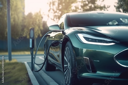 an electric car is charging on the side of the road. generative ai