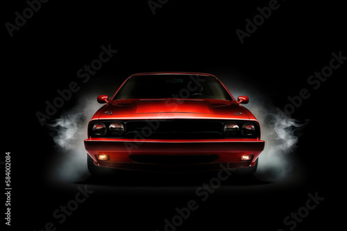  a red car with smoke coming out of it's hood.  generative ai © Nadia