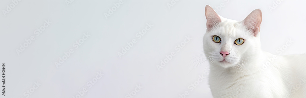 Aegean Cat On White Background. Banner, panorama or website header format.. Generative AI