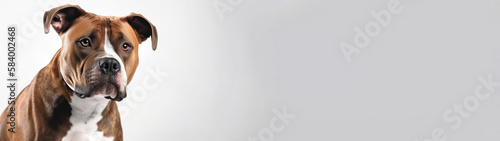 American Staffordshire Terrier Dog On White Background. Banner  panorama or website header format.. Generative AI