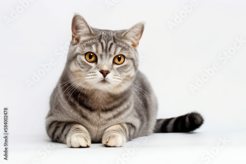 American Wirehair Cat On White Background . Generative AI