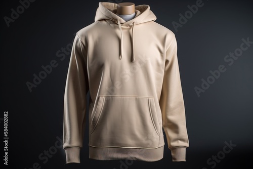  a beige hooded sweatshirt with a white hoodie on a black background. generative ai
