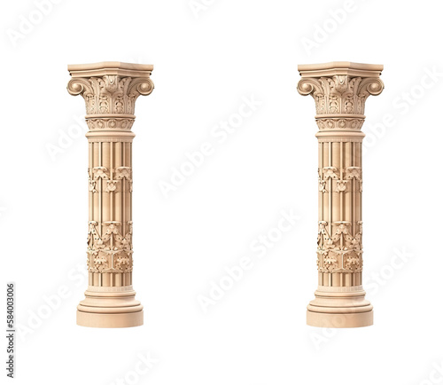 Architectural white columns isolated on transparent png background. Generative ai