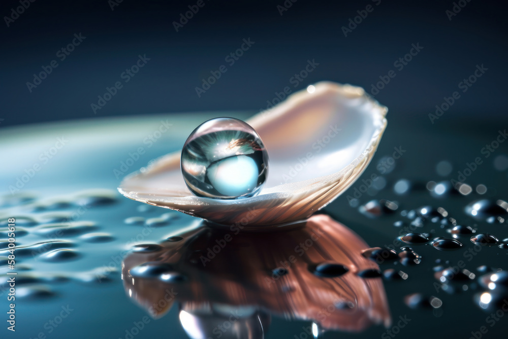 big transparent pearl on a shell, Generative AI