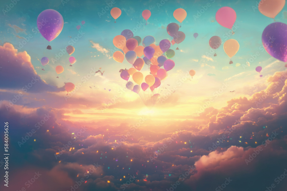 Fototapeta premium colorful balloons flying in the sky, Generative AI