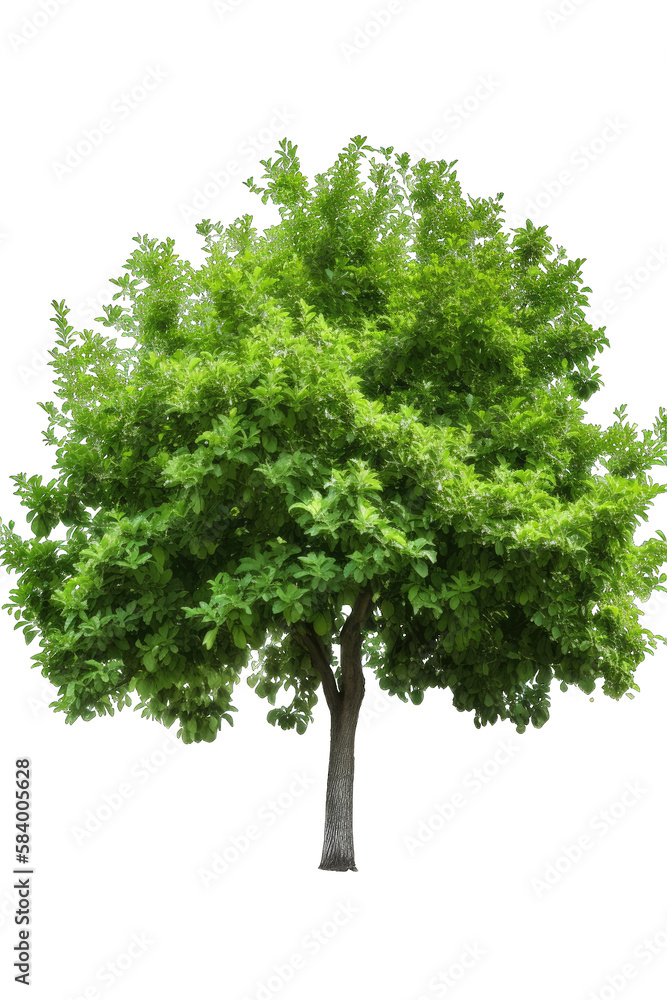 Forrest tree with green leaves isolated on white transparent background png. Generative AI Forrest tree with green leaves isolated on white transparent background png. Generative AI