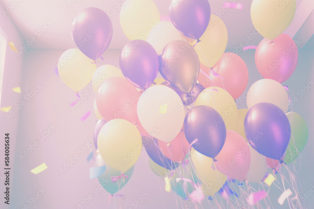 Festive balloons, pastel colors, Generative AI