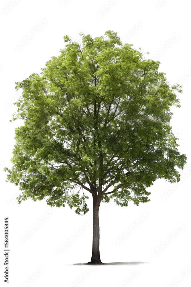 Forrest tree with green leaves isolated on white transparent background png. Generative AI Forrest tree with green leaves isolated on white transparent background png. Generative AI