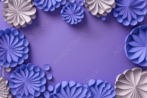 Periwinkle Color Background With A Large Empty Space In The Center  Silhouettes Of Beautiful Origami Flowers On The Edges. Generative AI