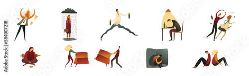 People Experiencing Negative Emotions Isolated on White Background Vector Set