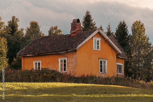 Fototapeta Naklejka Na Ścianę i Meble -  abandoned ocher yellow farmhouse