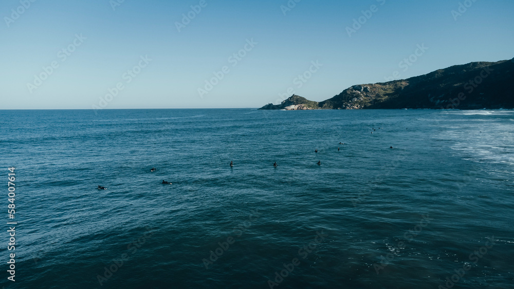 Paisagem Paradisíaca Praia Tropical Mole Floripa Florianópolis Ilha Natureza Mar Oceano Atlântico Ondas Areia Cenário Horizonte Viagem Turismo Turístico Santa Catarina Brasil Brasileiro Drone Aéreo