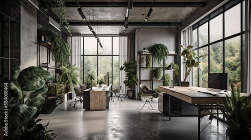 concrete office with alot of plants