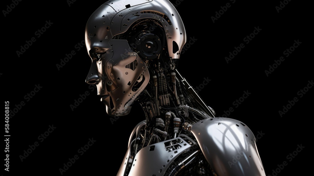 chrome shiny metallic reflective high detail robot, generative AI