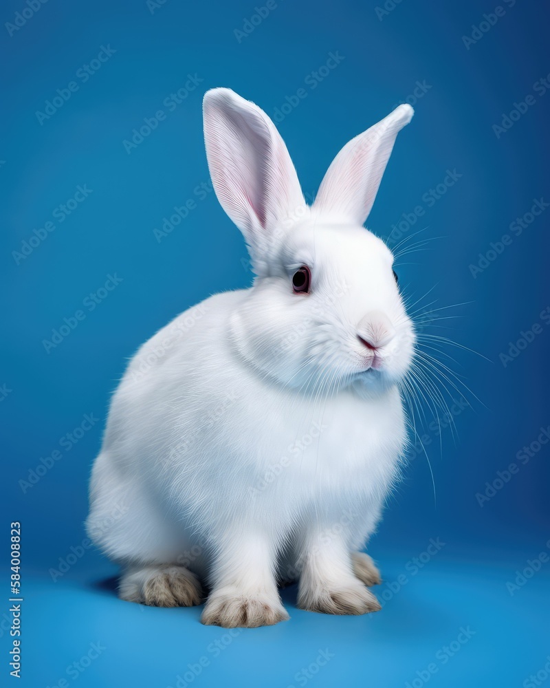 white rabbit on blue background, generative AI white rabbit on blue background, generative AI