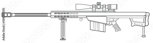 Vector illustration of the Barret M82 semi-automatic anti-materiel rifle with scope on the white background. Left side.