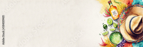 Cinco de Mayo festive holiday watercolour background, fiesta banner