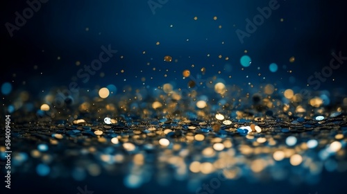 Blue And Golden Glitter In Shiny Defocused Background - Abstract Christmas Light. Generative AI