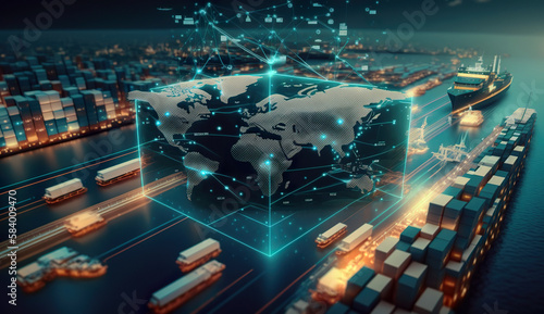 The freight forwarding companies of the future and their customers will bring together multi-sector deliveries. Logistics solutions from the future in the image created with the help of AI. 