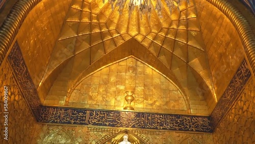 Karbala, Iraq - Shrine of Shia Imam Hussain and his faithful companions martyred in the battle of Karbala, view inside the mosque, beautiful interior.