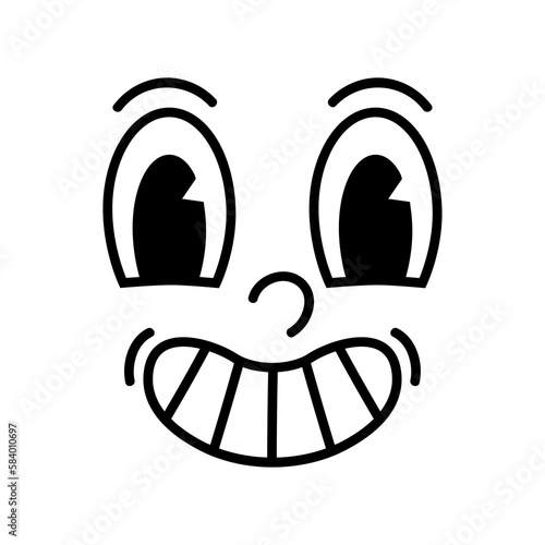 Face for creator of cartoon retro mascot, logo and branding. Monochrome comic happy smiles. Eye and mouth elements. Vintage style 30s, 40s, 50s old animation. Clipart is isolated on a white background