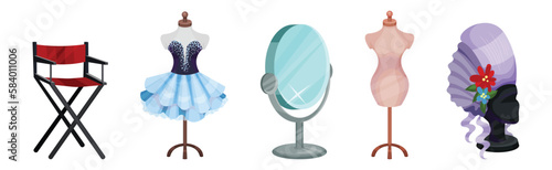 Theatrical Dressing Room Objects and Accessory Vector Set