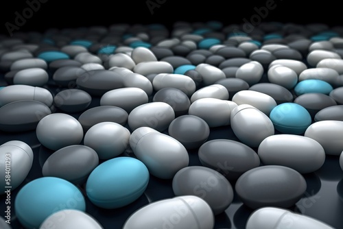  a group of blue and white balls on a black surface.  generative ai