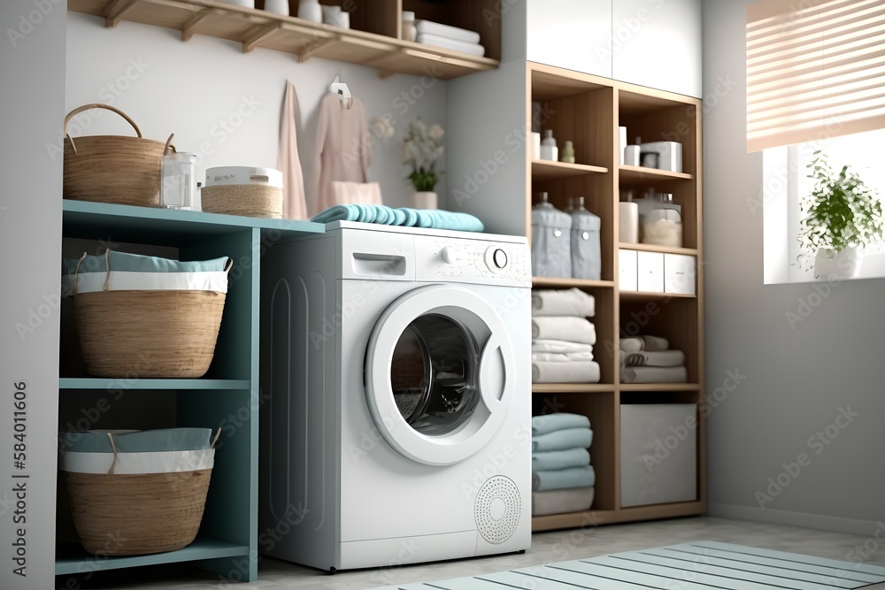 Modern bathroom laundry room, generative ai Modern bathroom laundry room, generative ai