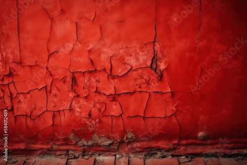 a red wall with a brick floor in front of it. generative ai
