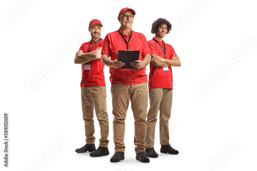 Full length portrait of a team of salesmen in a uniform
