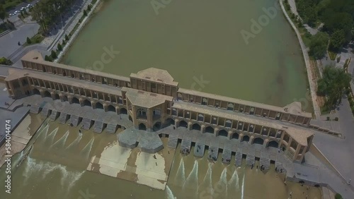 Isfahan, Iran - Khaju bridge over Zayandeh river (aerial photography)