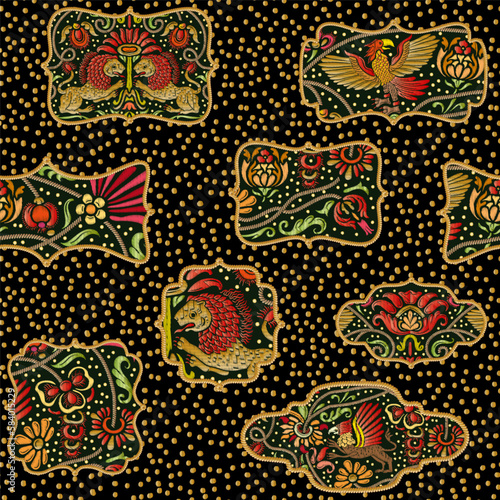 Classical luxury old fashioned royal decoration, historical ornament with lions, griffons and eagle Seamless pattern, background. Vector illustration.